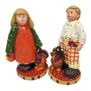 Midwest of Cannon Falls Thanksgiving Pilgrim Boy Girl Turkey Figurines Set 2